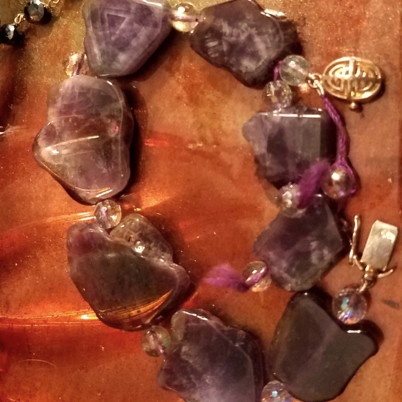 Amethyst, Moonstone & Gold Statement Designer Bracelet . - Picture 2 of 6